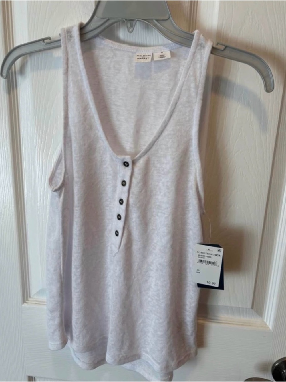 Melrose and Market White Sleeveless Henley Tank with Black Buttons
